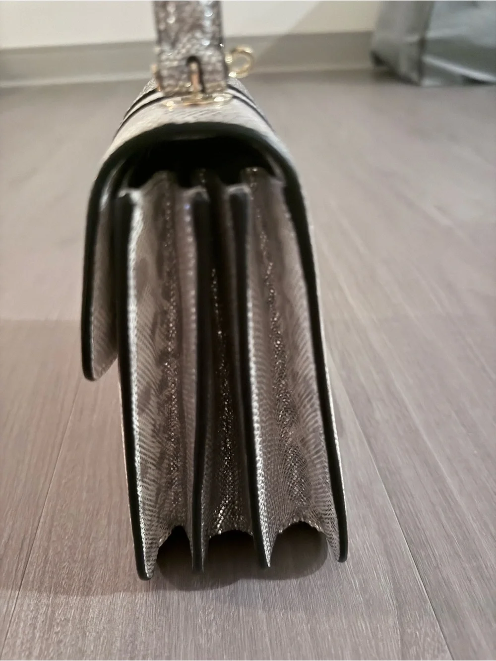 Bulgari Metallic Silver Top-Handle Satchel with Snakehead Clasp
